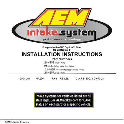 AEM Cold Air Intake System | 2004-2008 Mazda RX-8 (21-485C)