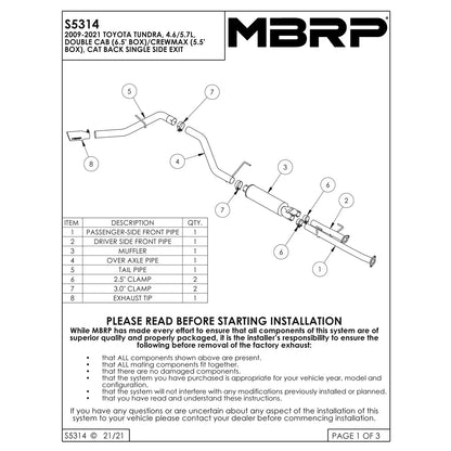 MBRP 3in. Cat-Back Single Side Exit Exhaust | Toyota Tundra 09-10 (S5314409) (S5314409)