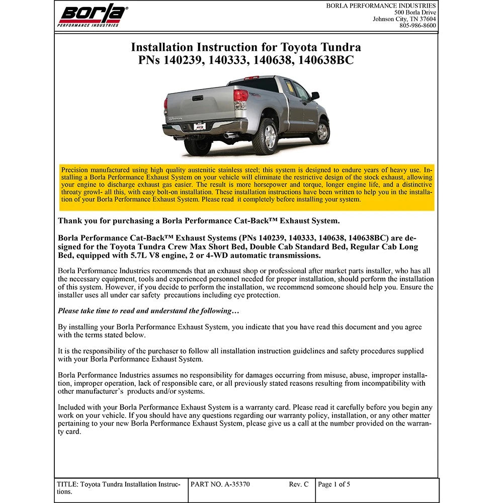 Borla Cat-Back Exhaust System - Touring | Multiple Fitments (140638)