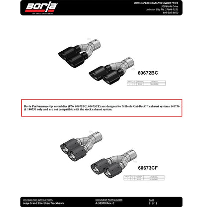 Borla S-Type Cat-Back Exhaust Jeep GC Trackhawk 6.2L (140755)
