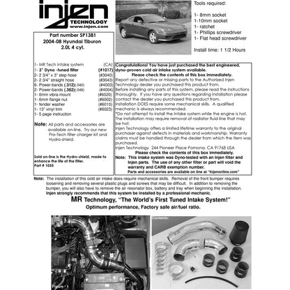 Injen Polished Cold Air Intake System | Hyundai Tiburon (04-06) (SP1381P)