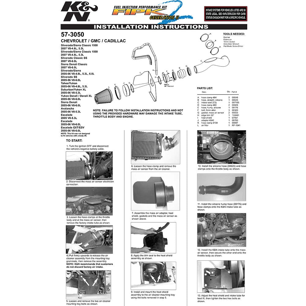 K&N Performance Intake Kit | 2005-2007 Chevrolet/GMC/Cadillac SUV's (57-3050)