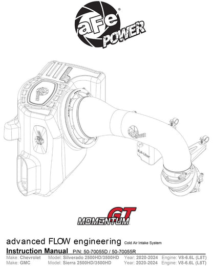 aFe Momentum Cold Air Intake w/ Pro Dry S Filter | GM 2500/3500HD V8 6.6L (20) (50-70055D)