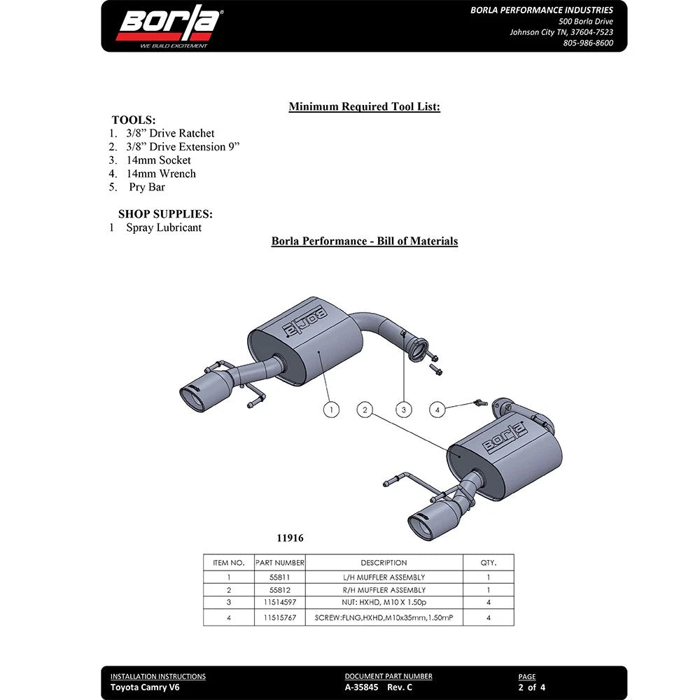 Borla Axle-Back Exhaust System - S-Type | 2014-2017 Toyota Camry 3.5L (11916)