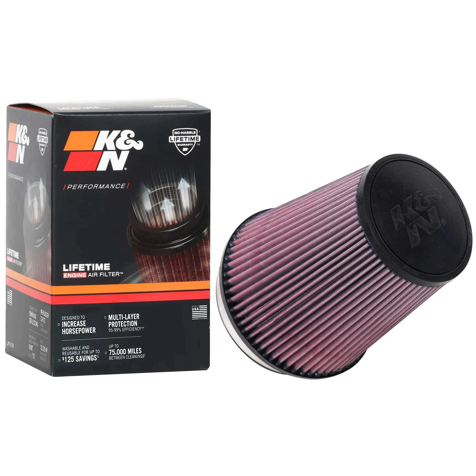 K&N RU-1020 Universal Round Tapered Performance Washable Air Filter for Intake