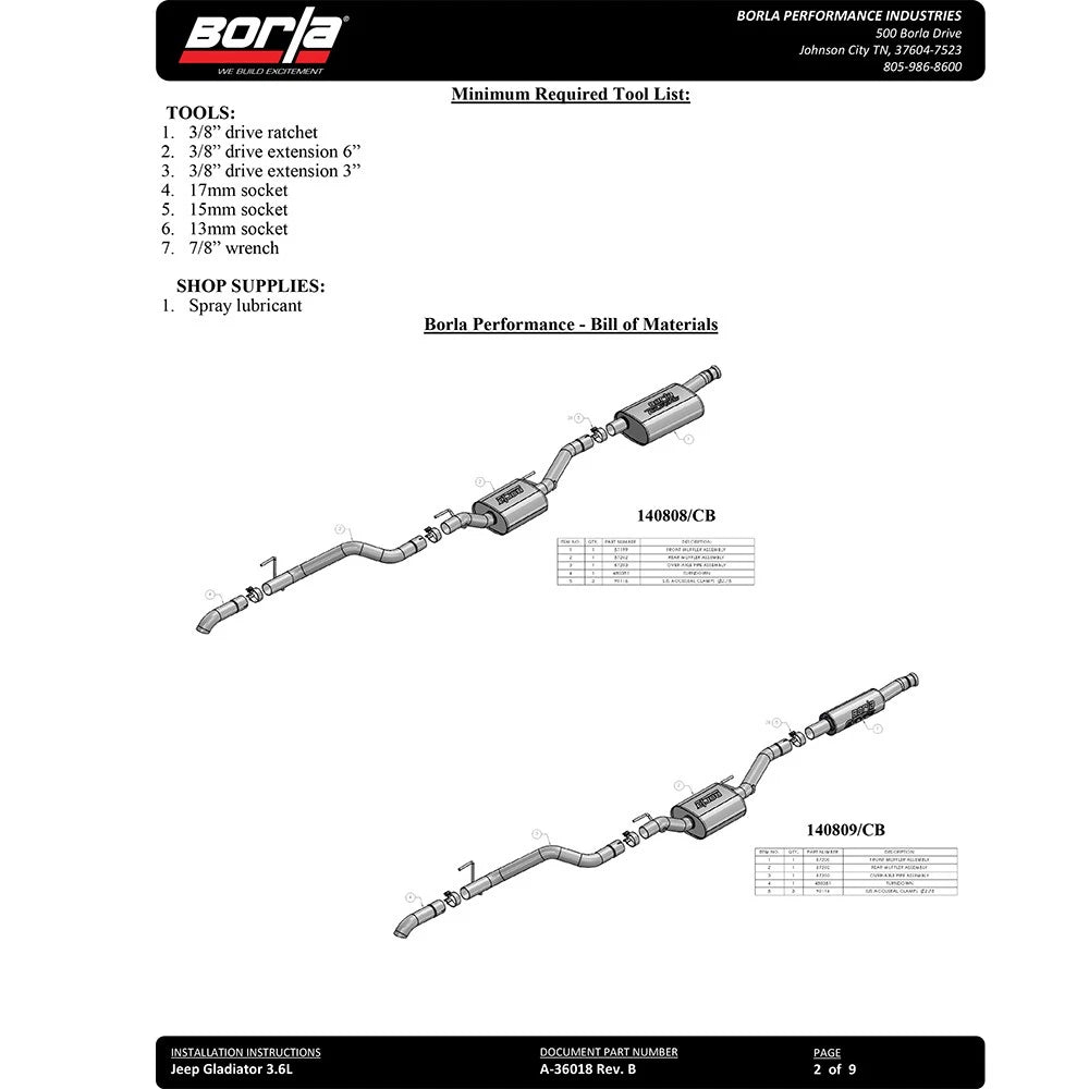 Borla Cat-Back Exhaust System - S-Type | 2020-2020 Jeep Gladiator 3.6L (140809)