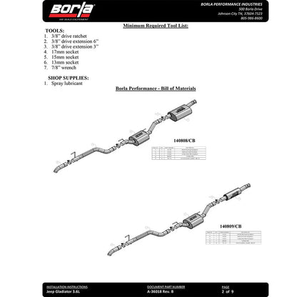 Borla Cat-Back Exhaust System - S-Type | 2020-2020 Jeep Gladiator 3.6L (140809)