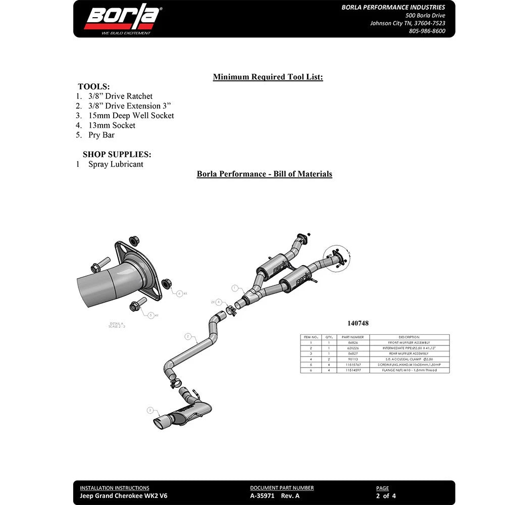 Borla Cat-Back Exhaust System - S-Type | 2014-2020 Jeep Grand Cherokee 3.6L (140748)