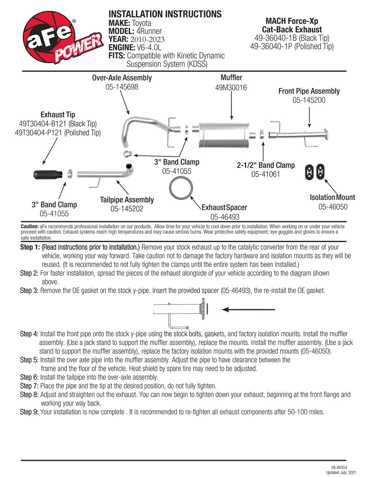 aFe 2-1/2in SS Cat-Back Exhaust | Toyota 4Runner V6 (10-19) (49-36040-1B)