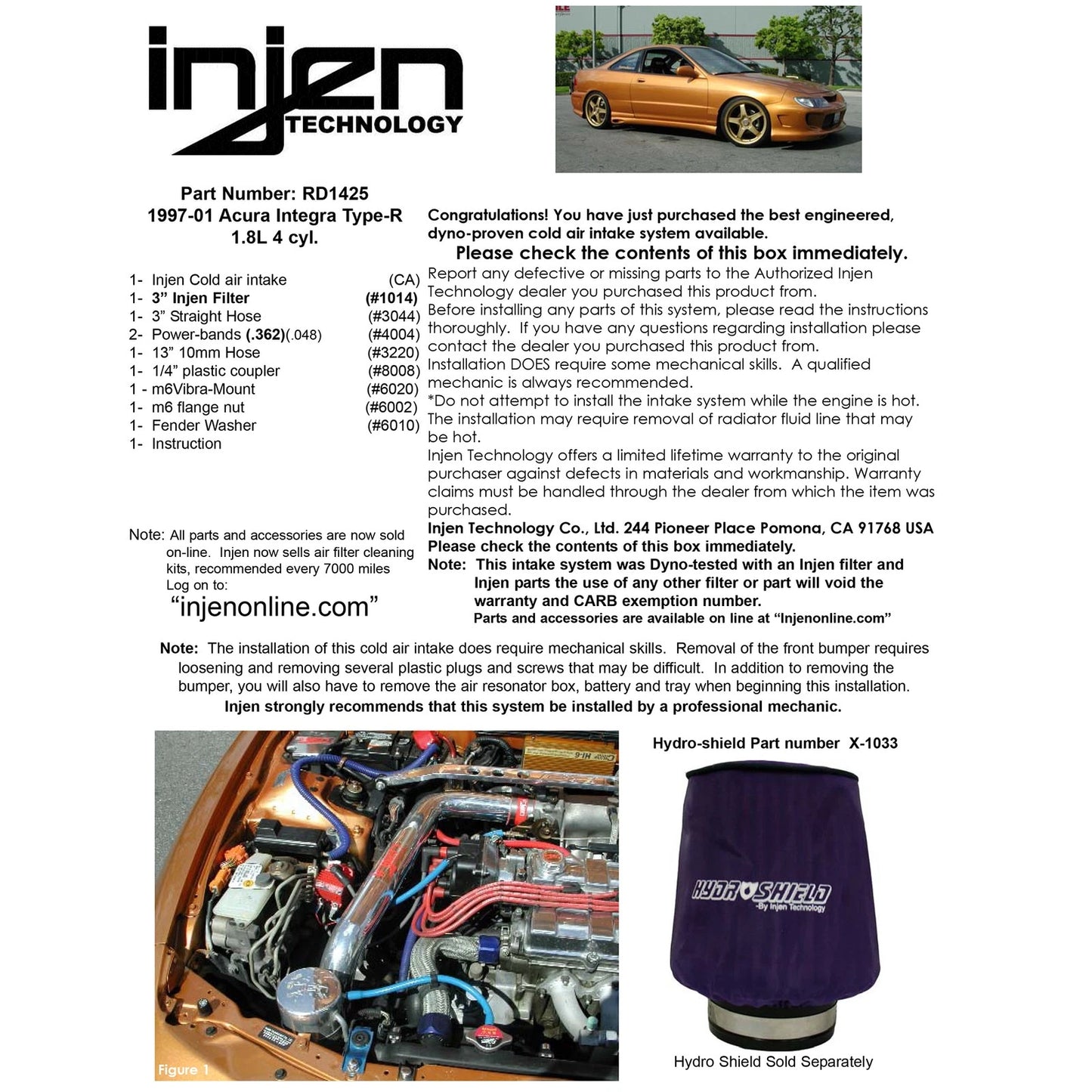 Injen Polished Cold Air Intake | 1997-2000 Acura Integra Type-R (RD1425P)