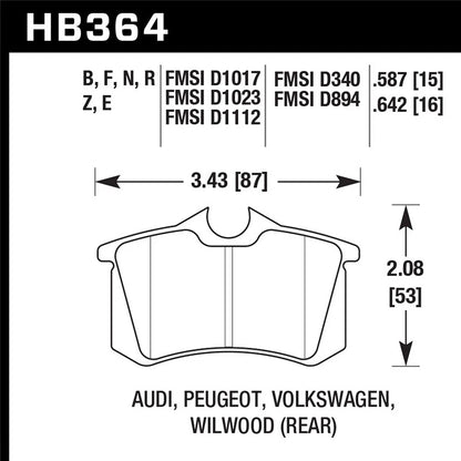 Hawk HB364F.642 Street Rear Bra | VW Golf GTi/GLS Turbo/GLX / Audi TT (89-06) (HB364F.642)