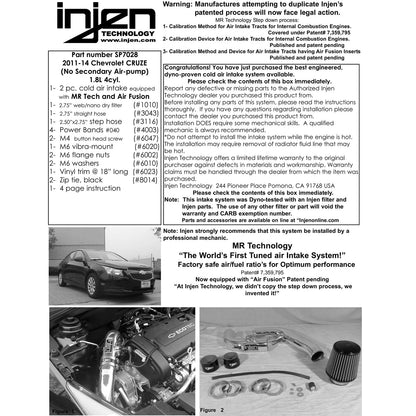 Injen Black Cold Air Intake System | Chevrolet Cruze (11-13) 1.8L 4cyl (SP7028BLK)