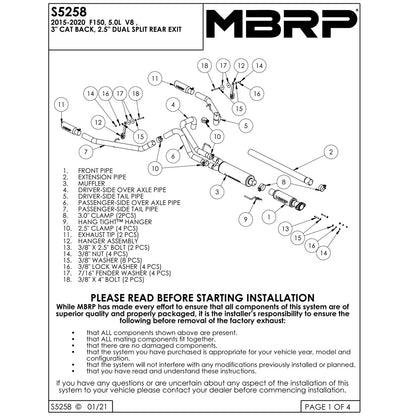MBRP 3in Cat-Back Dual Split Rear Exit Black Exhaust System | Ford F-150 5.0L (15) (S5258BLK)
