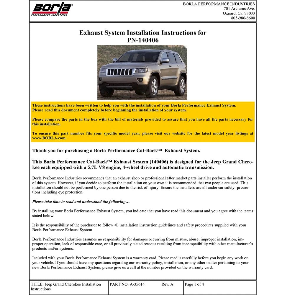 Borla Cat-Back Exhaust System - Touring | 2011-2020 Jeep Grand Cherokee 5.7L (140406)