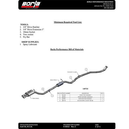 Borla Cat-Back Exhaust System - S-Type | 2010-2016 Audi A5 Quattro 2.0L (140733)