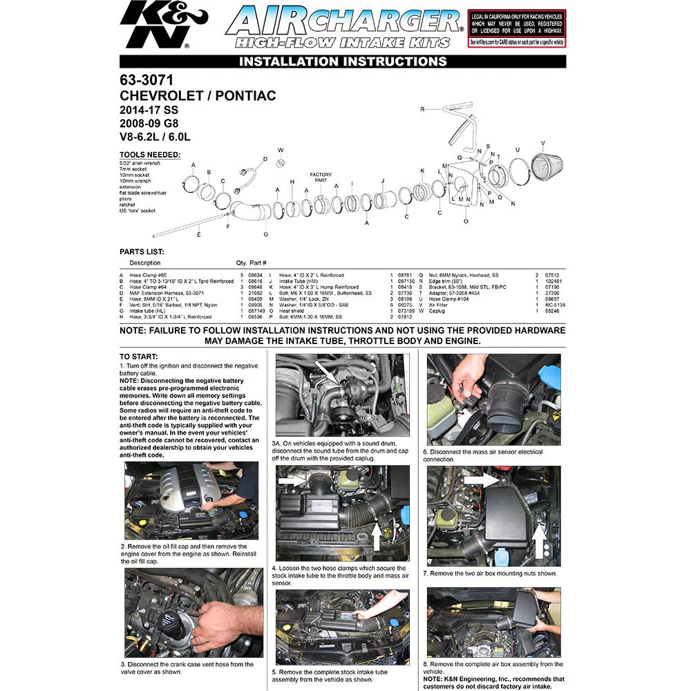 K&N AirCharger Performance Intake | Pontiac G8 V8-6.0L (08-09) (63-3071)