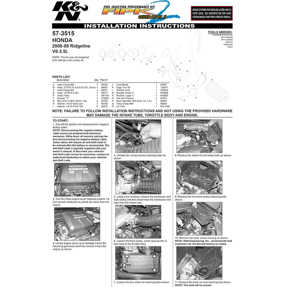 K&N Performance Intake Kit | Honda Ridgeline (05-06) (57-3515)