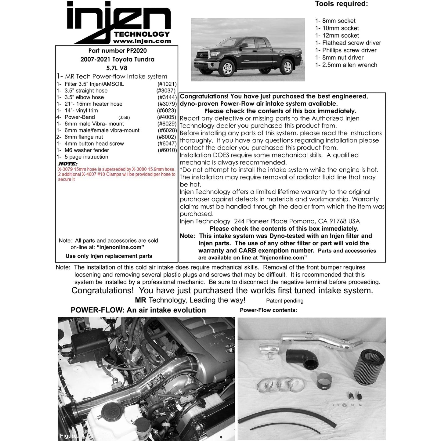 Injen 5.7L V8 Cold Air Intake | Toyota Tundra / Sequoia (07-22) (PF2020WB)
