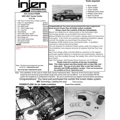 Injen 5.7L V8 Cold Air Intake | Toyota Tundra / Sequoia (07-22) (PF2020WB)