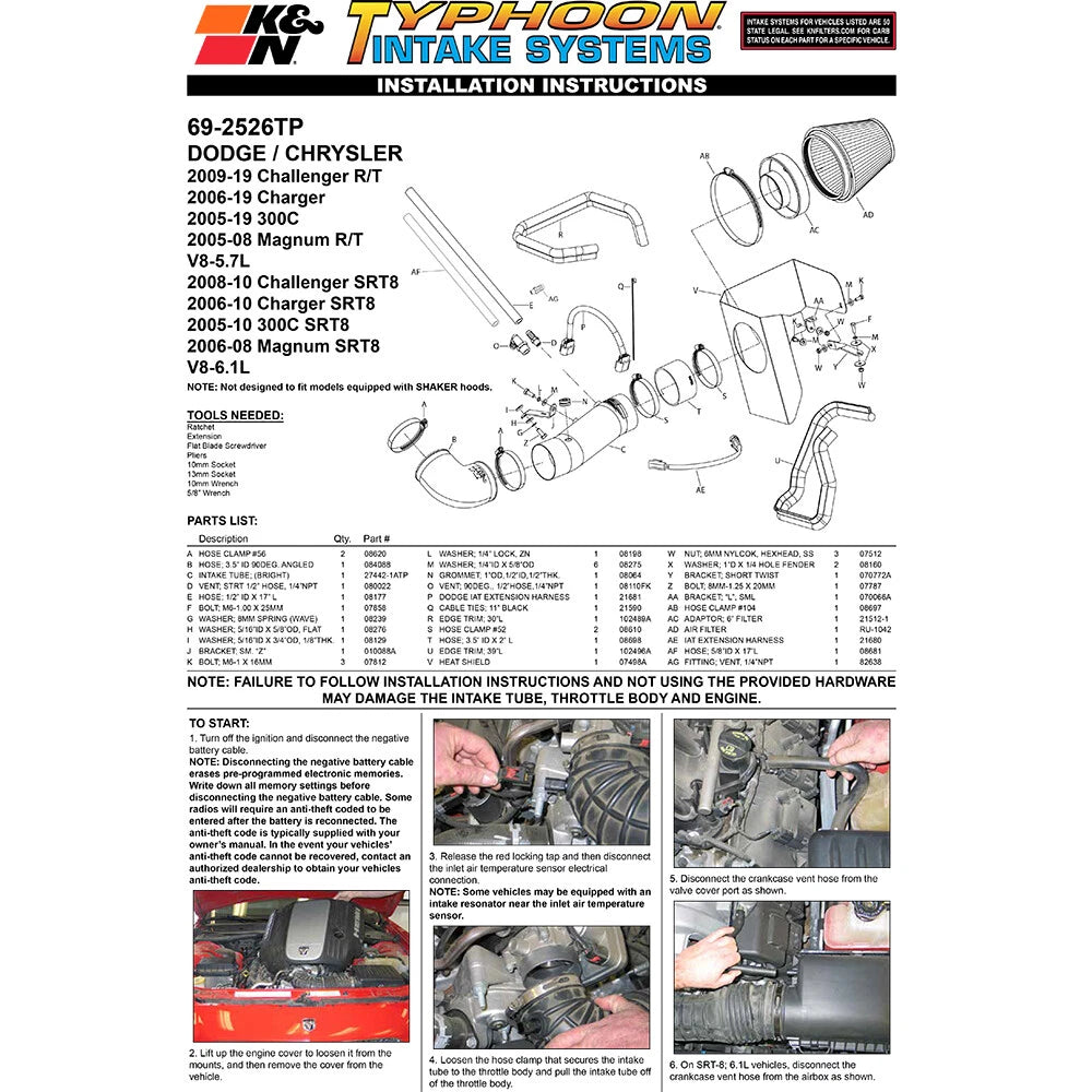 K&N Typhoon CAI V8 5.7L Chrysler/Dodge (69-2526TP)