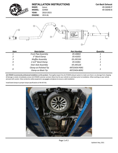 aFe Vulcan SS 2-1/2in Cat-Back Exhaust | Lexus GX460 (10-21) (49-36048-P)