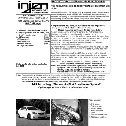 Injen Short Ram Intake | Lexus IS350 / GS460 / GS450h / IS500 / RC350 (05-26) (SP2092BLK)