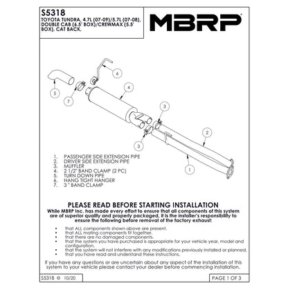 MBRP 2.5in Cat-Back Aluminized Exhaust w/ 3in Turn Down | Toyota Tundra (07-08) (S5318AL)