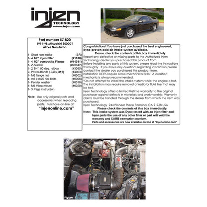 Injen Polished Short Ram Intake | 1991 - 1999 Mitsubishi 3000GT Base & SL (IS1820P)