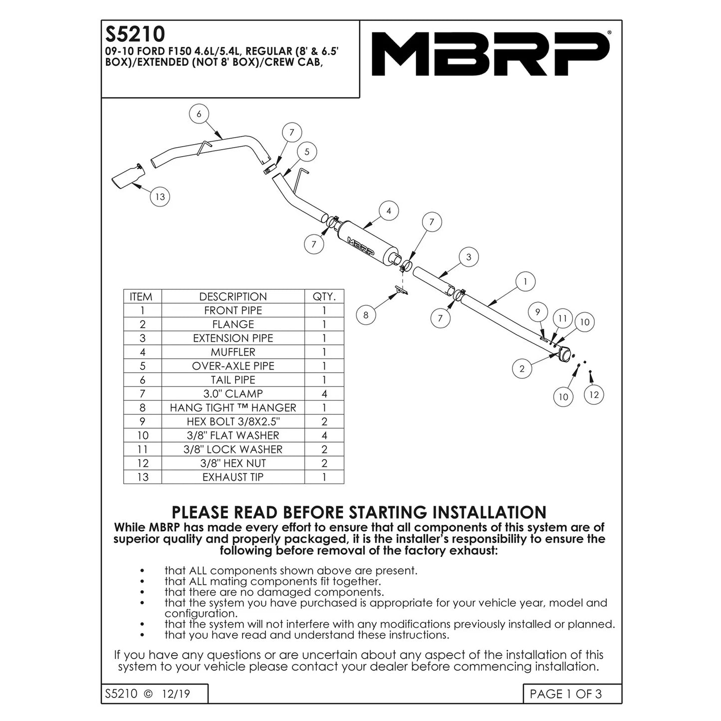 MBRP 3in. Cat-Back Single Side Exit Exhaust | Ford F-150 EC/CC (09) (S5210409)