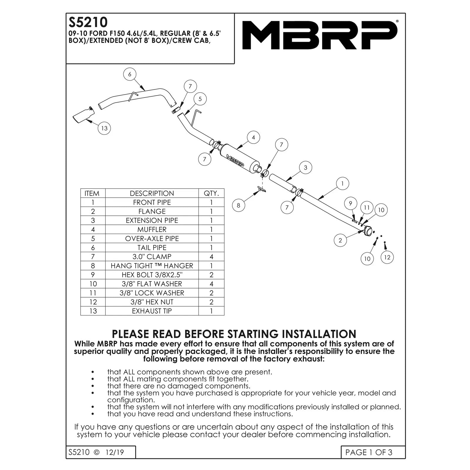 MBRP 3in. Cat-Back Single Side Exit Exhaust | Ford F-150 EC/CC (09) (S5210409)