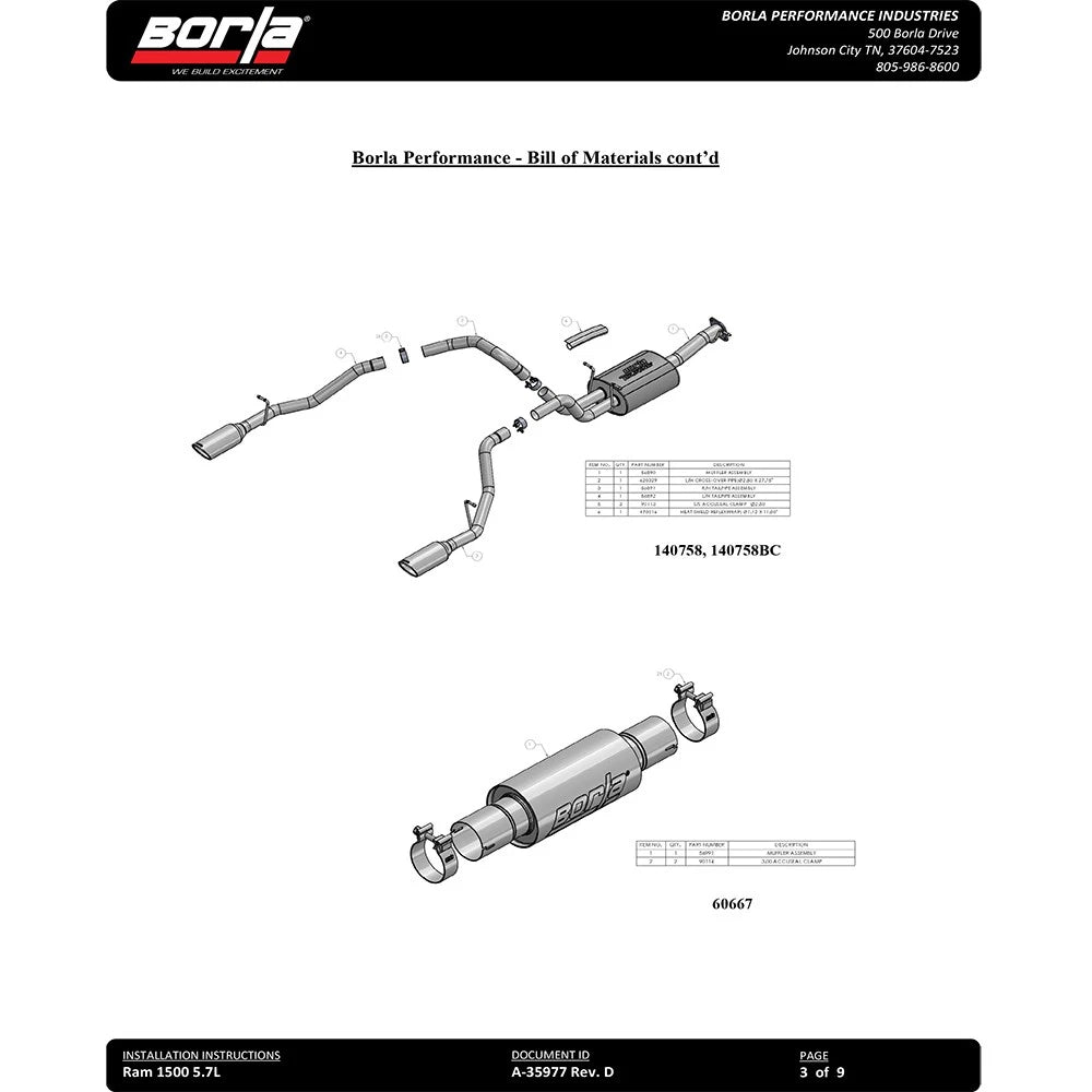 Borla Cat-Back Exhaust System - Touring | Multiple Fitments (140758)