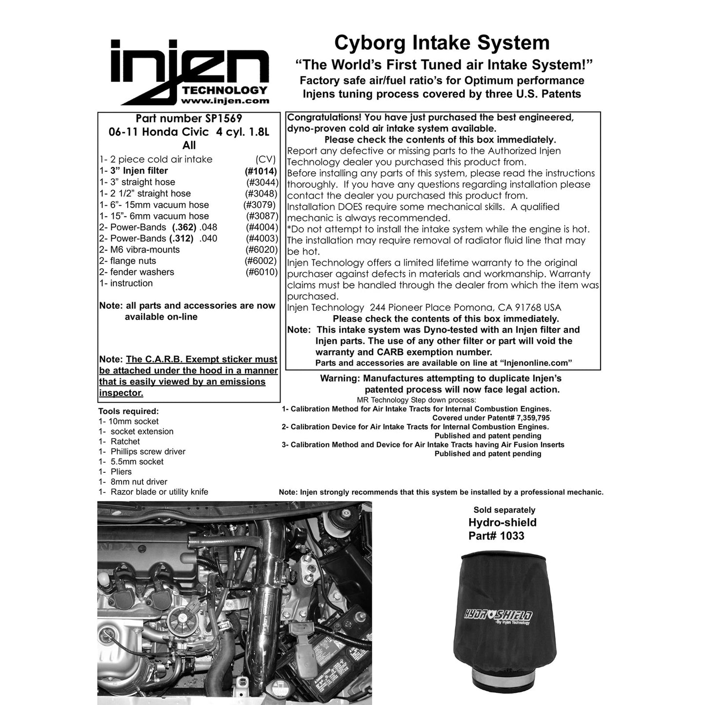 Injen Black Cold Air Intake System | Honda Civic EX 1.8L 4 Cyl. (06-09) Manual (SP1569BLK)