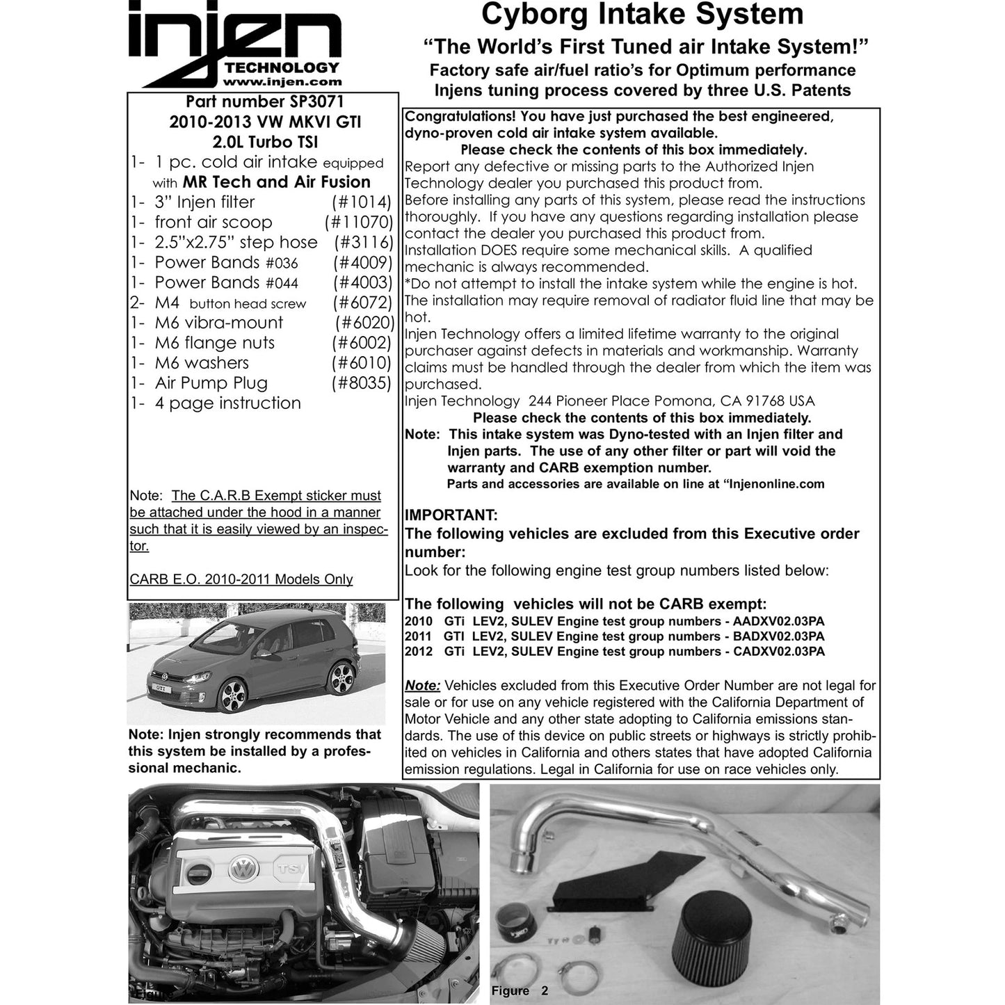 Injen Black Cold Air Intake | 2010-2012 Volkswagen Golf MK6 GTI 2.0L (SP3071BLK)