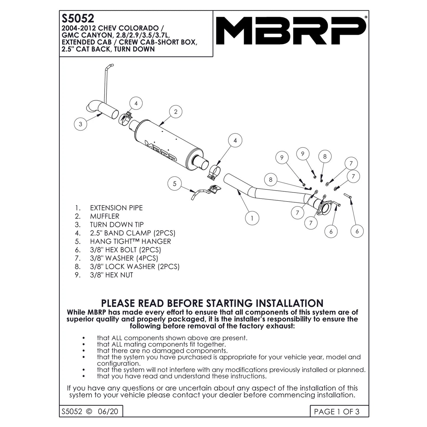 MBRP 2.5in Cat-Back Pre-Axle Turn Down Exhaust | Chevy Colorado / GMC Canyon (04-12) (S5052AL)