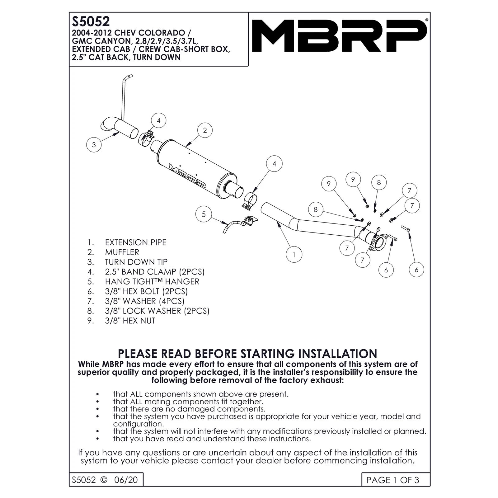 MBRP 2.5in Cat-Back Pre-Axle Turn Down Exhaust | Chevy Colorado / GMC Canyon (04-12) (S5052AL)