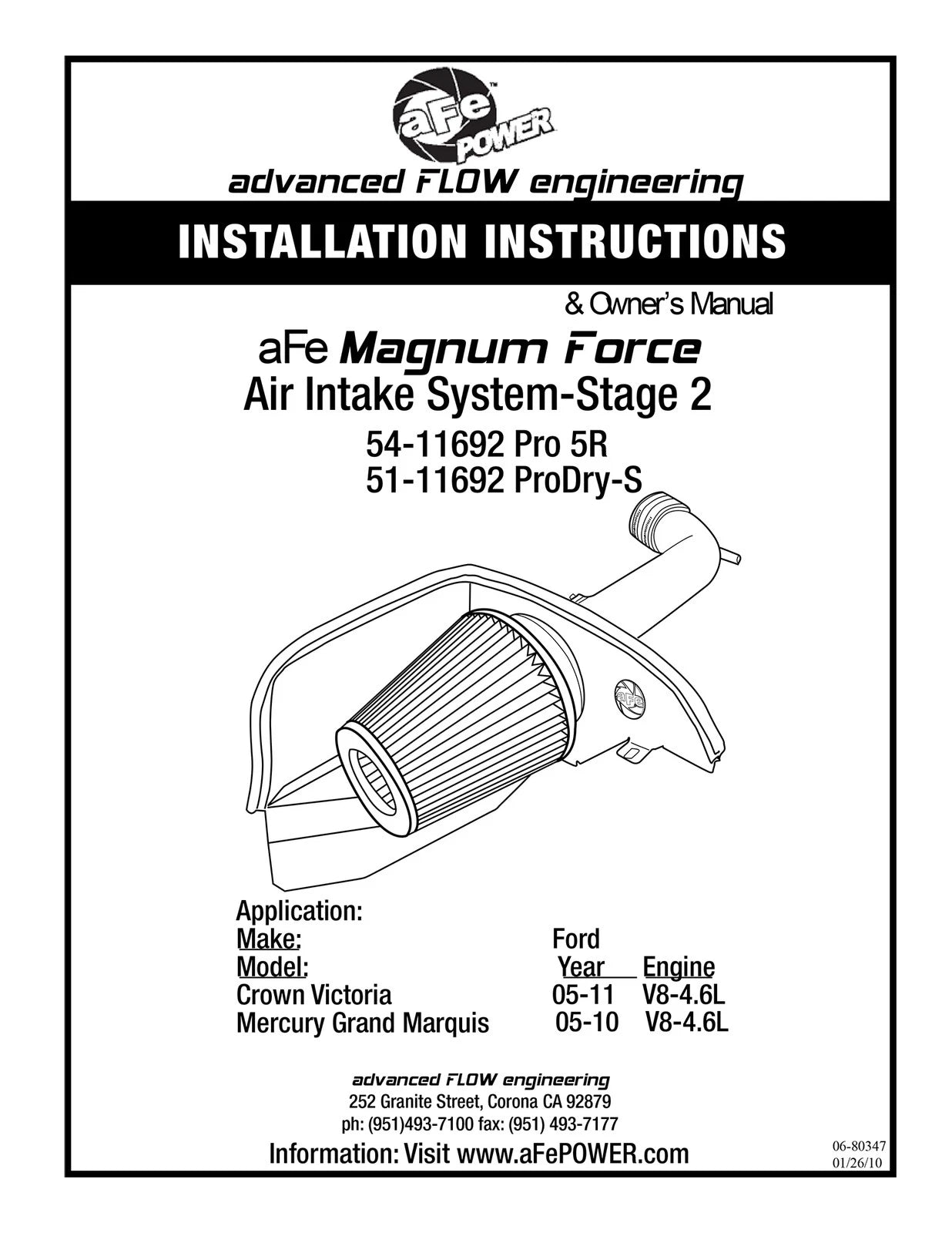 aFe Magnum FORCE Stage-2 Cold Air Intake | Ford Crown Victoria (05-10) V8-4.6L (54-11692)