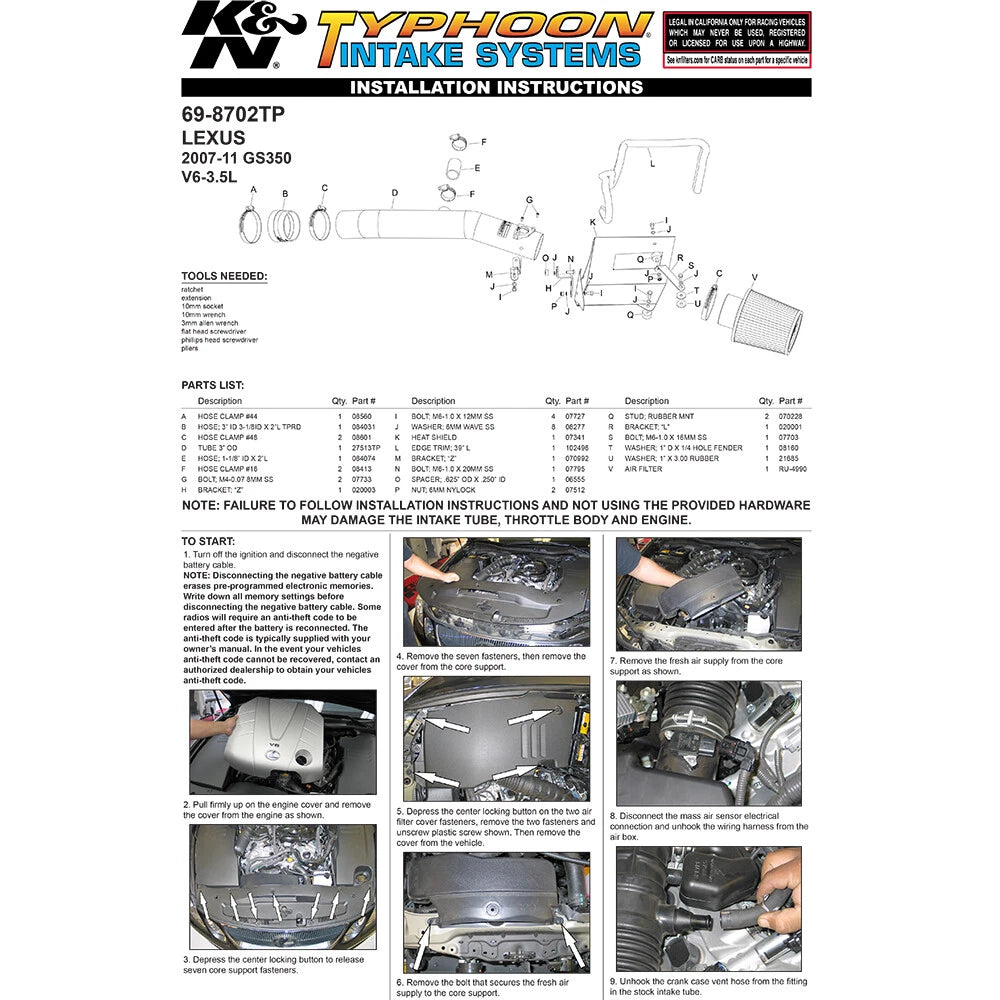K&N Typhoon Intake | Lexus GS35 V6-3.5L (07-09) (69-8702TP)
