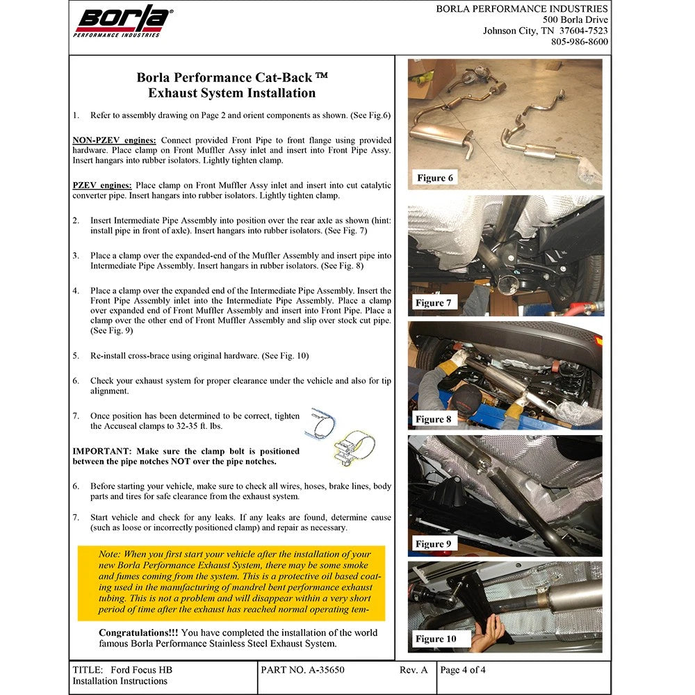 Borla Cat-Back Exhaust System - S-Type | 2012-2017 Ford Focus Sedan 2.0L (140454)