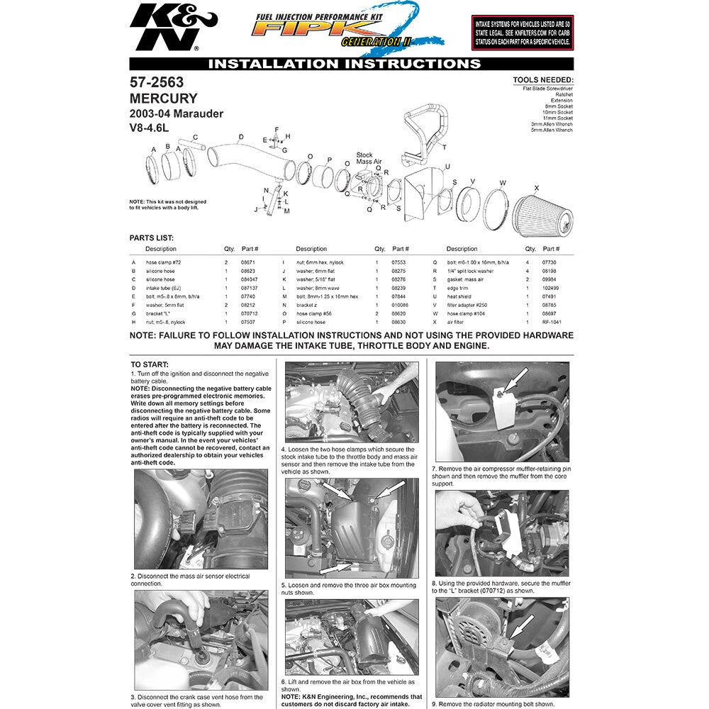 K&N Engineering Performance Intake Kit: Mercury Marauder 2003 - 2004 V8-4.6L