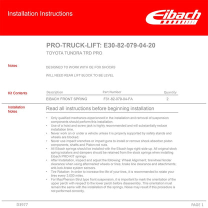 Eibach Pro-Lift Suspension Lift Kit for 2019-2021 Toyota Tundra