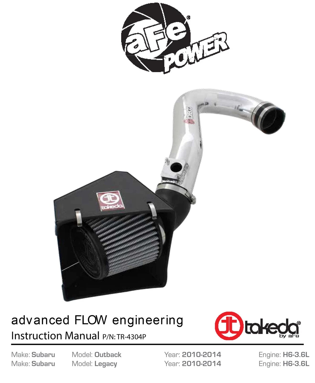 aFe Takeda Stage-2 Pro DRY S Cold Air Intake | Subaru Legacy/Outback 3.6L (10-14) (TR-4304P)