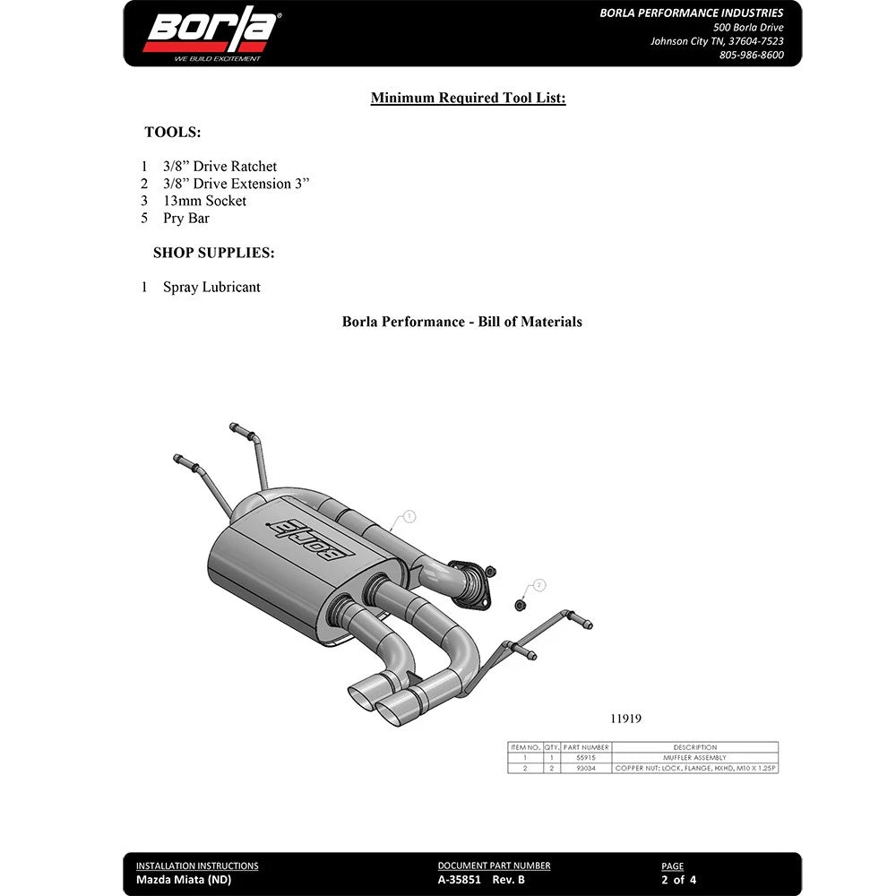 Borla S-Type Axle-Back Exhaust | 2016-2021 Mazda MX-5 Miata (11919)
