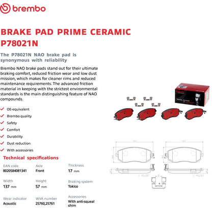 Brembo OEM Eqv Ceramic Front Brake Pads | Subaru/Scion (13-16/11-14) (P78021N)