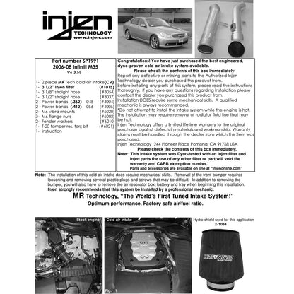 Injen Black Cold Air Intake System | Nissan M35 3.5 V6 (06) (SP1991BLK)
