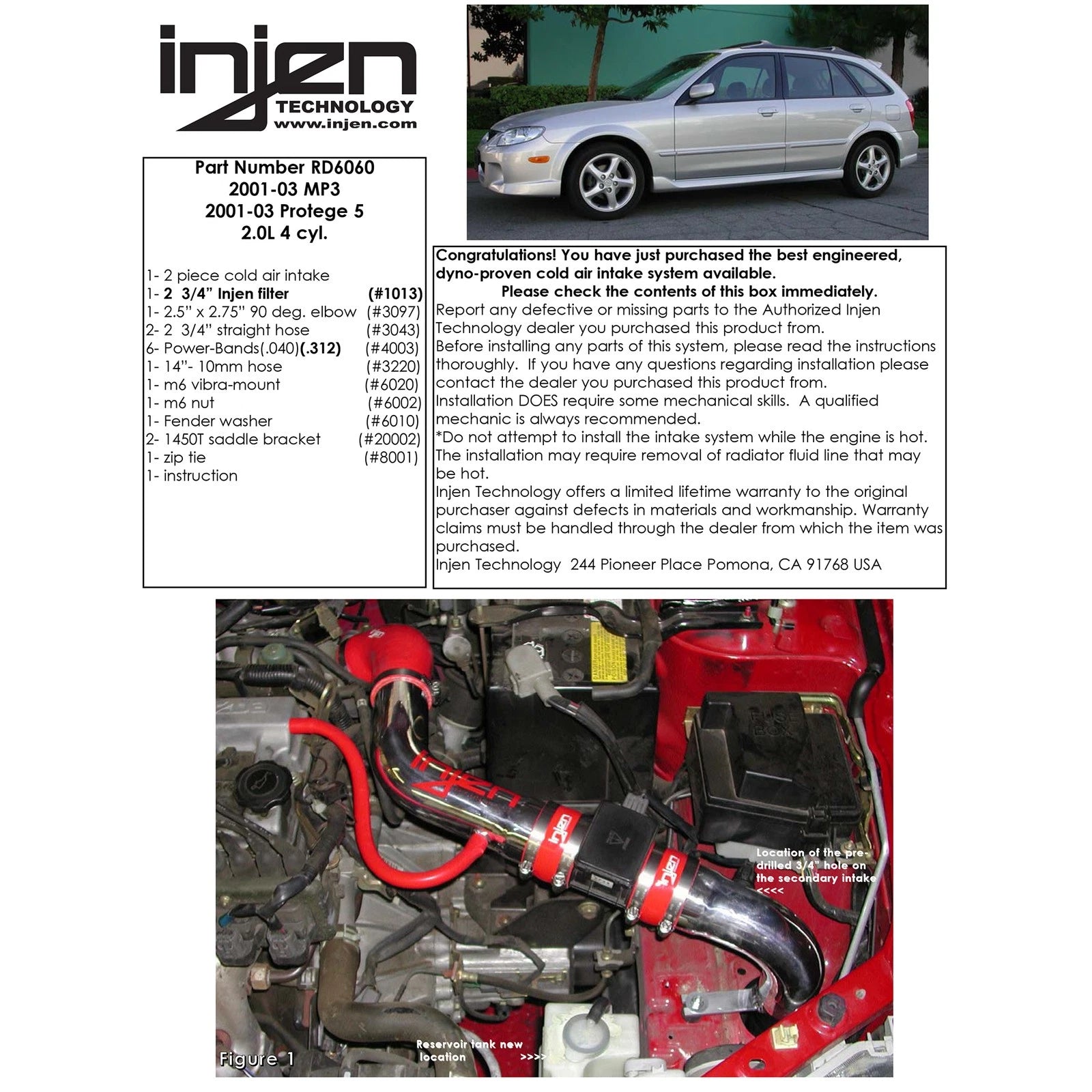 Injen  Cold Air Intake System | 2001 Mazda Protege (RD6060BLK)