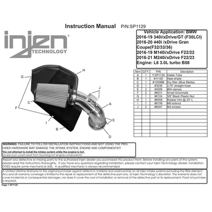 Injen Polished Cold Air Intake | BMW 3 Series (11-19) / 4 Series (13-21) / 2 Series (13-21) / 4 Series Gran Coupe (14-21) / G22/G23 (20-24) (SP1129P)