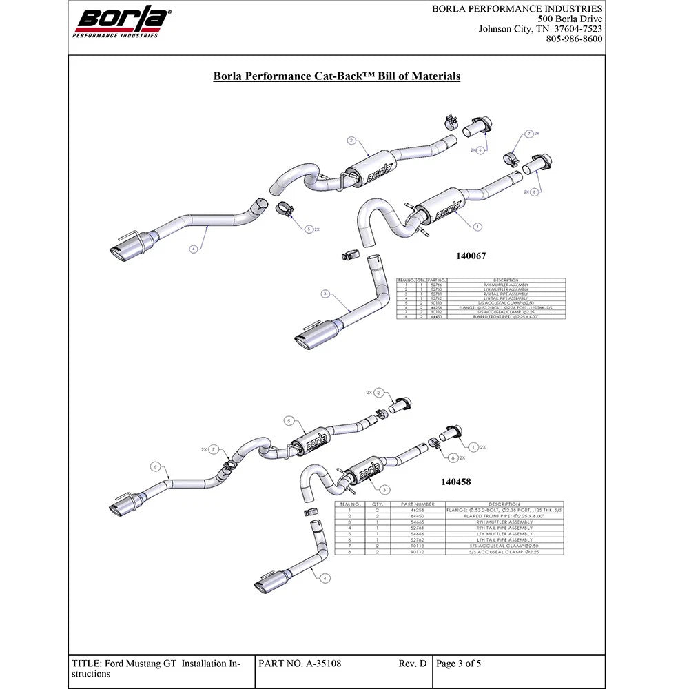 Borla Cat-Back Exhaust System - ATAK | 1999-2004 Ford Mustang 4.6L (140458)