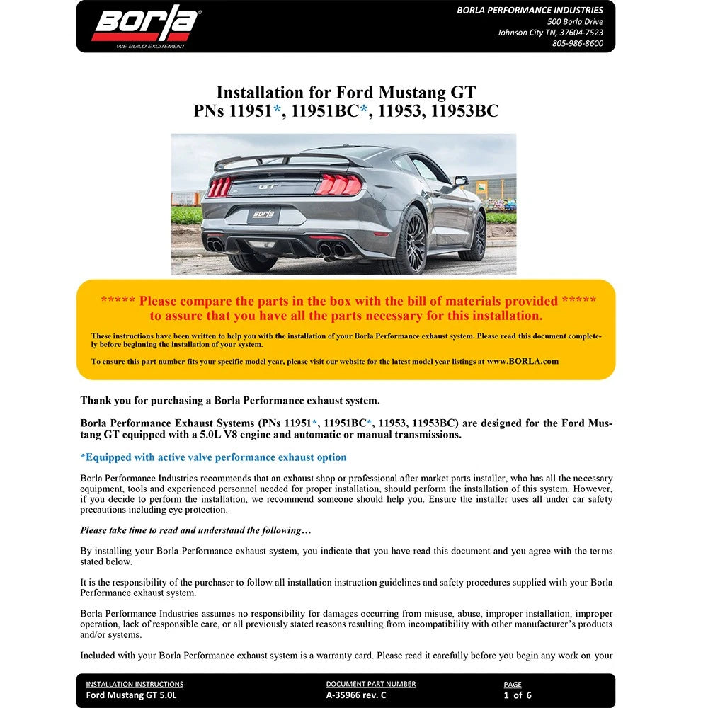 Borla Axle-Back Exhaust System - S-Type | 2018-2021 Ford Mustang 5.0L (11951)