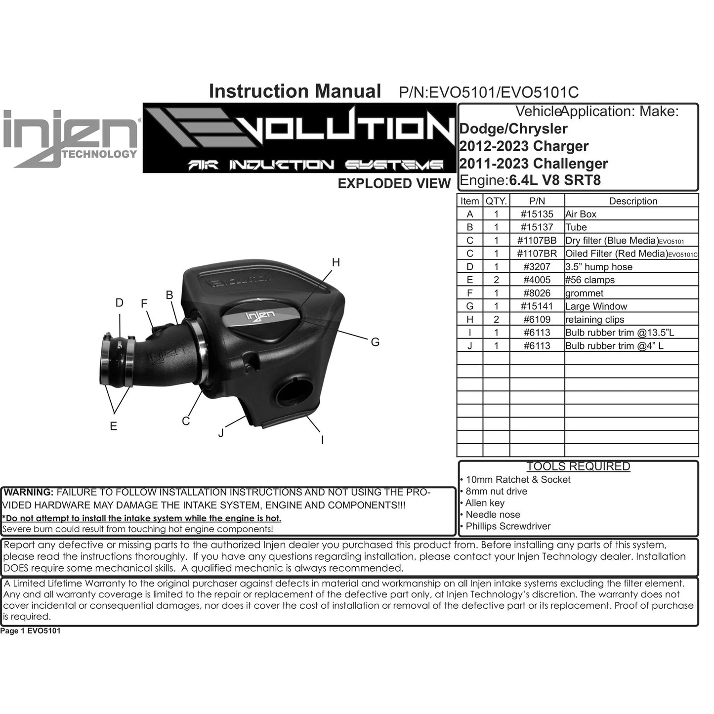 Injen  Evolution Cold Air Intake System | 2011 - 2017 Dodge Challenger  (EVO5101)