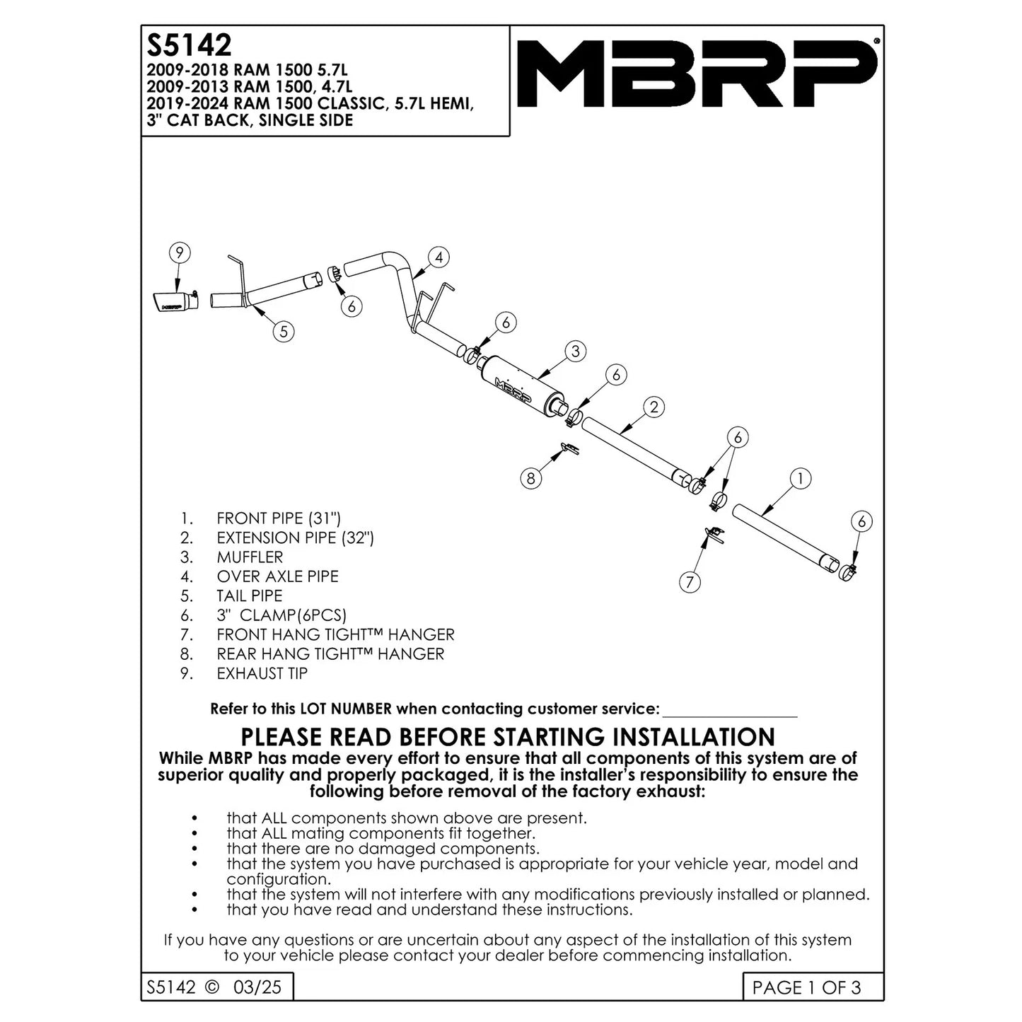 MBRP 3in. Aluminum Cat-Back Single Side Exit Exhaust | Dodge Ram 1500 5.7L (09) (S5142AL)